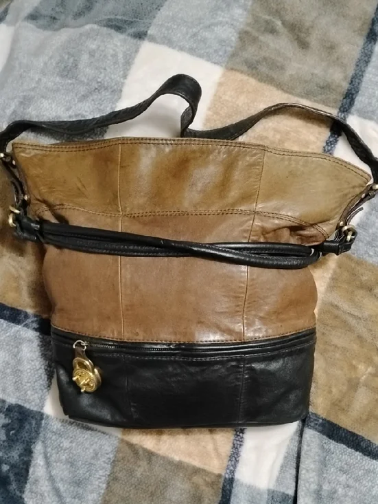 STEVE MADDEN  Leather Vintage Brown & Black Tote Satchel! Brass Turn Lock Clasp! - Picture 12 of 12